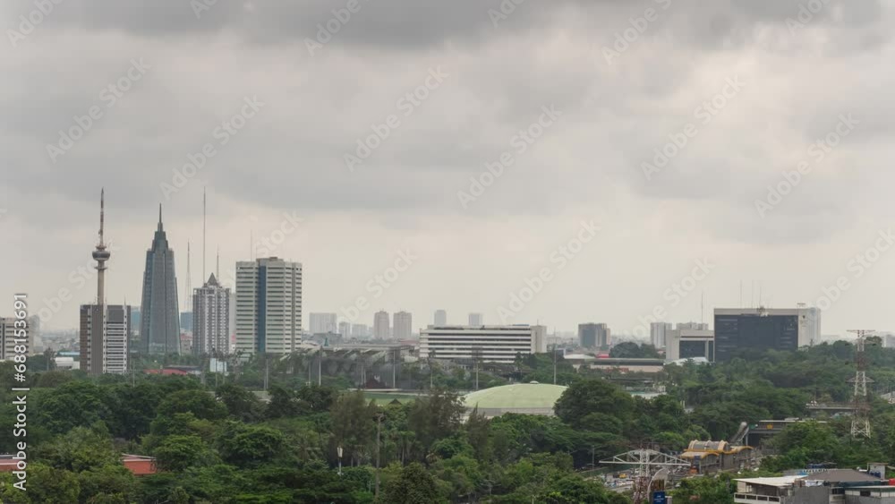 rainy day jakarta cityscape traffic road rooftop panorama 4k timelapse indonesia rainy day jakarta cityscape traffic road rooftop panorama 4k timelapse indonesia