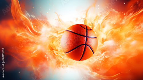 basketball on fire,background for inspirational phrases, Basketball ball and light streaks. Dynamic sports symbolism, power, and speed in play, creating a thrilling game arena of energy and excitement © Samra