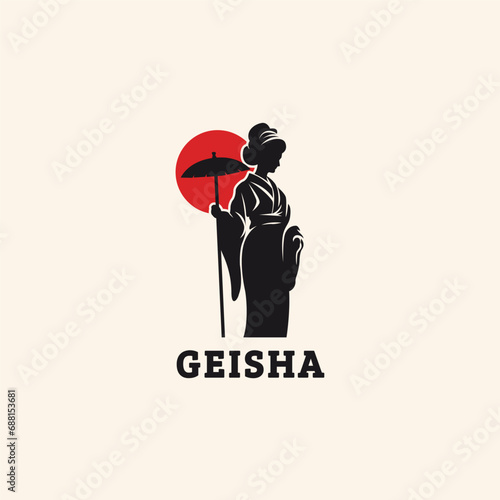 japanese geisha girl mascot logo design template vector icon illustration. geisha women japan symbol