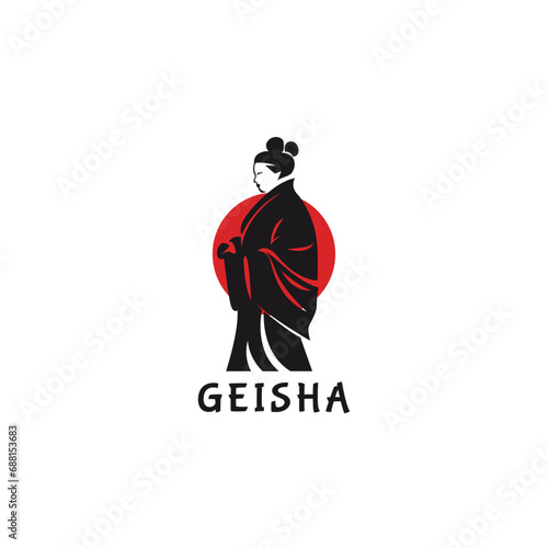 japanese geisha girl mascot logo design template vector icon illustration. geisha women japan symbol