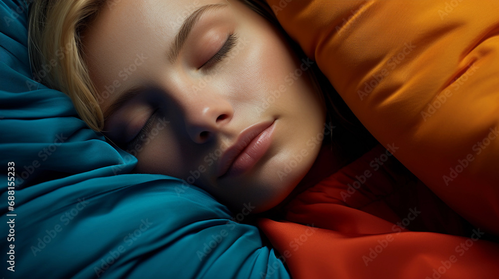 Deep Slumber on a Strikingly Colored Pillow, Symbolizing Ultimate Comfort and Serenity Deep Slumber on a Strikingly Colored Pillow, Symbolizing Ultimate Comfort and Serenity