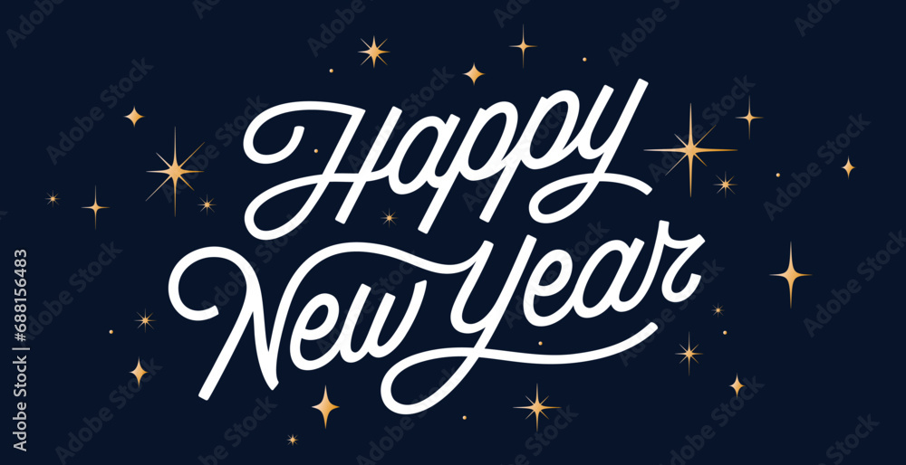 Lettering. Happy New Year. Lettering text, calligraphy handwriting for christmas happy new year. Holiday christmas background, happy new year symbol for web, print. Greeting card. Vector Illustration