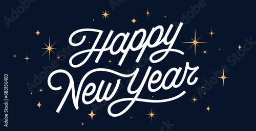 Lettering. Happy New Year. Lettering text, calligraphy handwriting for christmas happy new year. Holiday christmas background, happy new year symbol for web, print. Greeting card. Vector Illustration