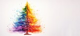 Merry Christmas greeting card illustration- Watercolor painting of colorful christmas tree in rainbow colors lgbt, isolated on white background texture