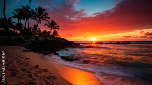 Vacation concept. Very bright and beautiful orange sunset on the sea © foto.katarinka