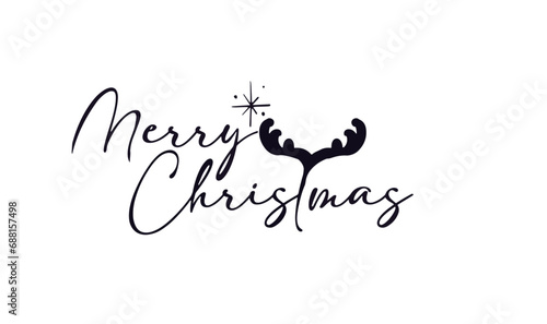 vector text merry christmas with the letter t of reindeer antlers