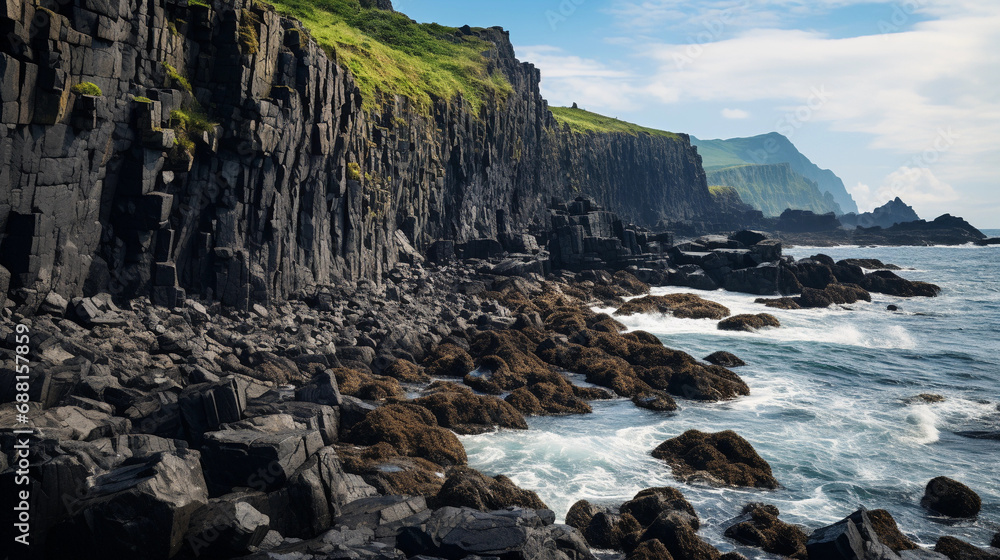 Rugged Coastline with Dark Volcanic Sand Showcasing Nature's Raw Beauty