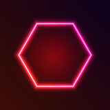 Gradient red and pink neon hexagon frame.