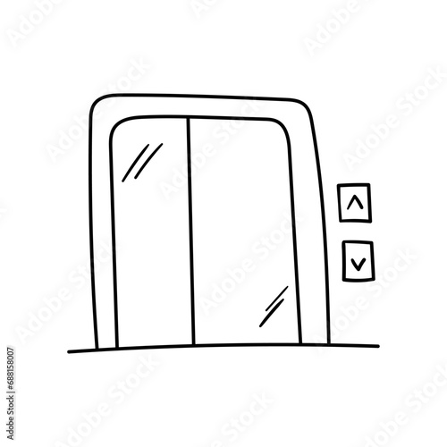 Elevator with doors closed vector icon in doodle style. Symbol in simple design. Cartoon object hand drawn isolated on white background.