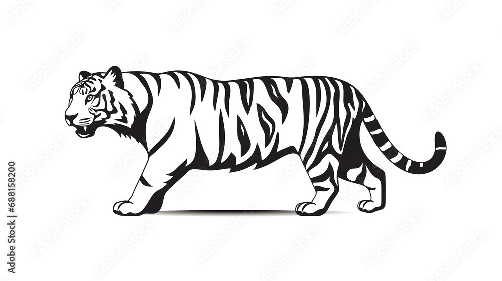 Fototapeta premium Tiger minimal silhouette icon on a white background AI generative
