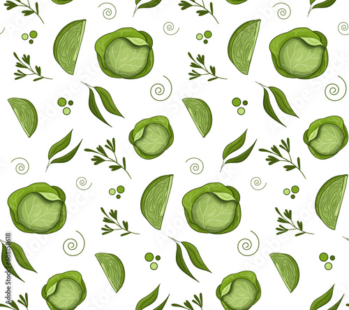 seamless pattern Cabbage vector illustration. Design kale day, healthy food, health day, recipes. Colorful background cartoon assorted cabbage for cover, print, book decoration, postcard, web element.
