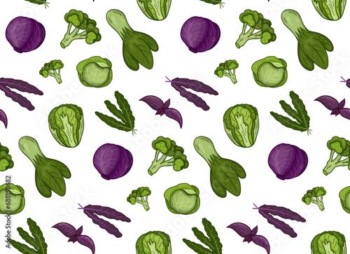 seamless pattern Cabbage vector illustration. Design for kale day, healthy food, health day, recipes
