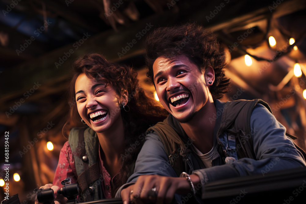 Young multi ethnic couple having fun together with video games. Generative AI