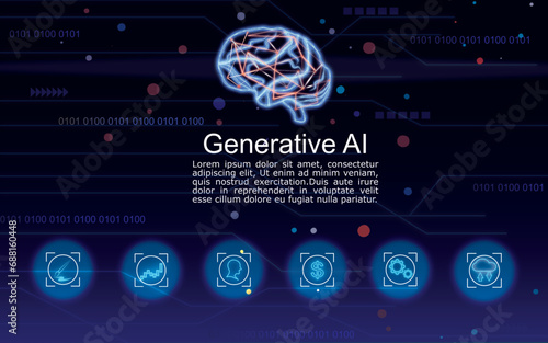 Artificial Intelligence (AI). New Information Technology. AI Control by brain. AI Generative work for free with text chat online. This AI is generated by Vector Program. Infographic AI background.