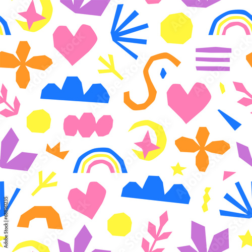 Seamless pattern with cut out shapes.