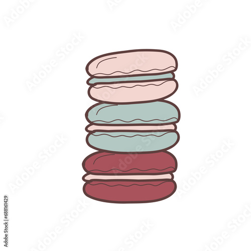 Stack of macaroons. Vector flat illustration. Sweet french cookies, multicolored isolated on white background.