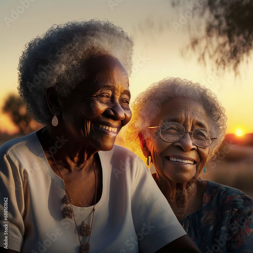Adorable couple of two old black ladies