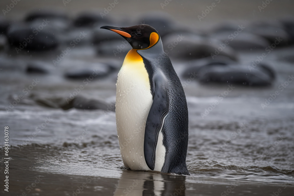 Fototapeta premium King penguin (Aptenodytes patagonicus) on a beach in the Falkland Islands.