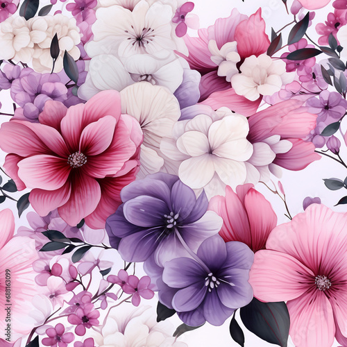 Seamless pattern, flowers, cover, packaging, wallpaper, pink and white flowers