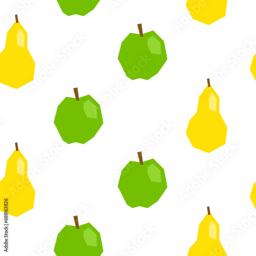 Seamless pattern with papercraft apples and pears.