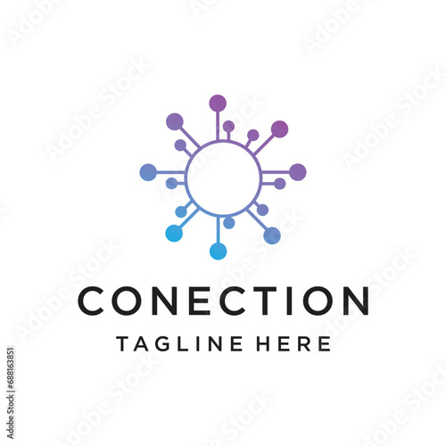 Vector round logo concept, connected points creative logotype for technology Premium Vector
