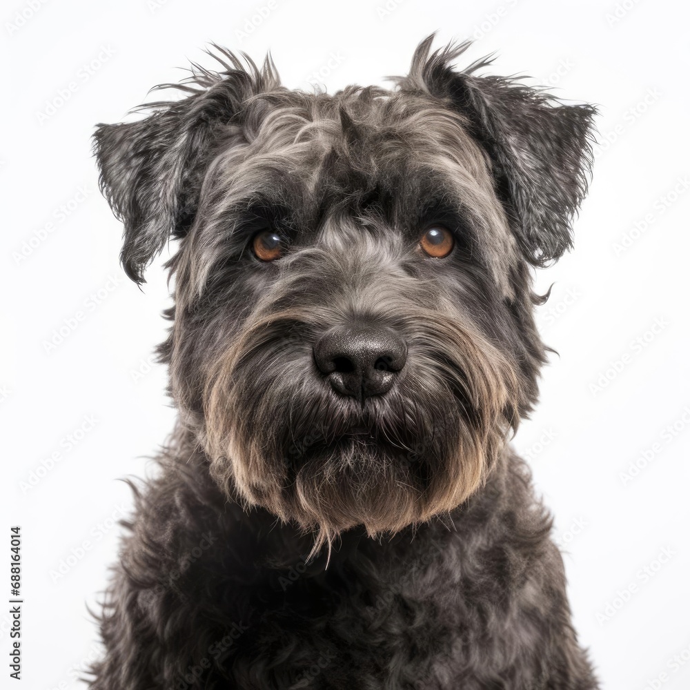 Bouvier des Flandres Portrait Captured with DSLR Prime Lens against White Background Bouvier des Flandres Portrait Captured with DSLR Prime Lens against White Background