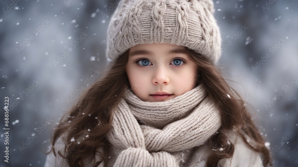 Winter portrait of a girl in a hat and scarf Winter portrait of a girl in a hat and scarf