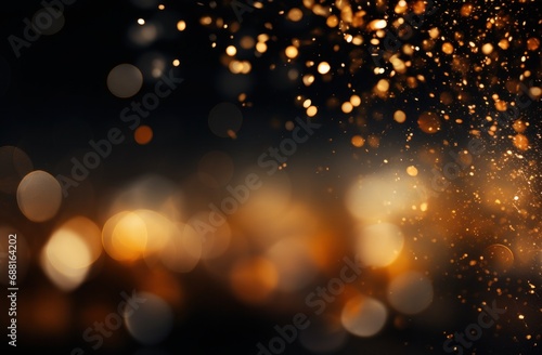 golden christmas lights and bokeh effect on black backgroun,