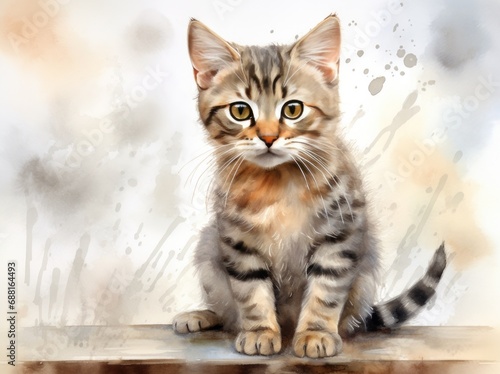 it looks as if a tabby cat is on a watercolor