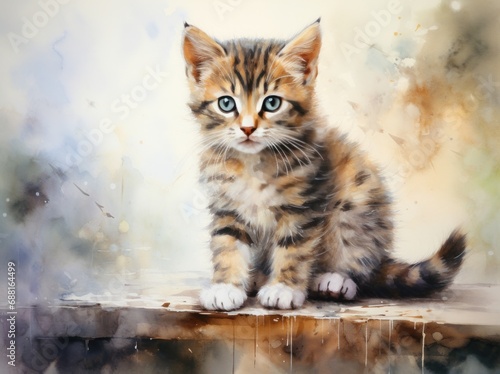 it looks as if a tabby cat is on a watercolor