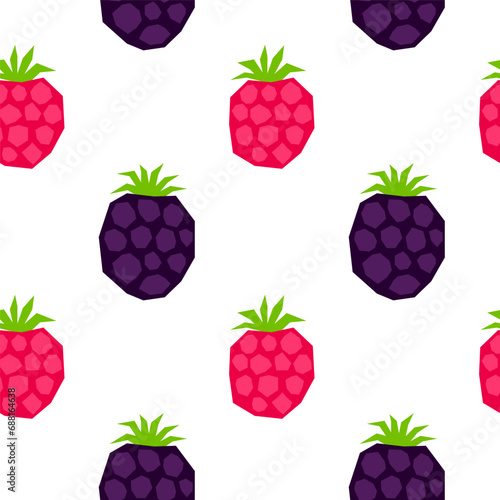 Seamless pattern with cut out raspberries and blackberries.