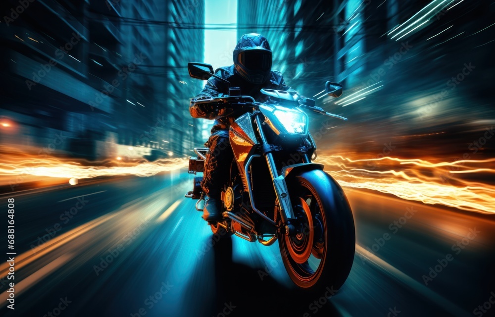 motion blur background of the motorcycle driving through an empty city,