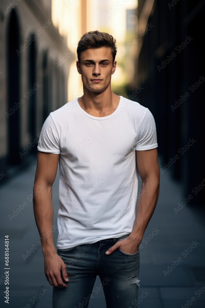 male model wearing white t-shirt, stock photo, reference male model wearing white t-shirt, stock photo, reference
