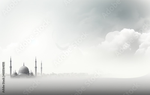 muslim prayer background with a mosque in the sky