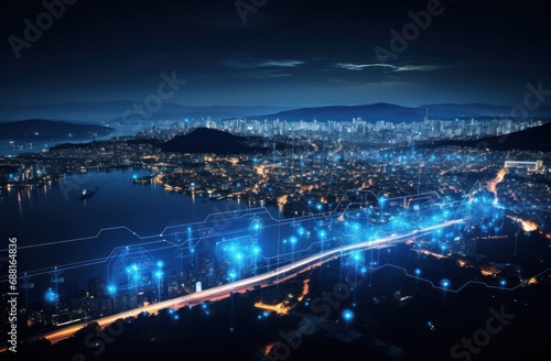 night aerial  futuristic lights  cityscape 