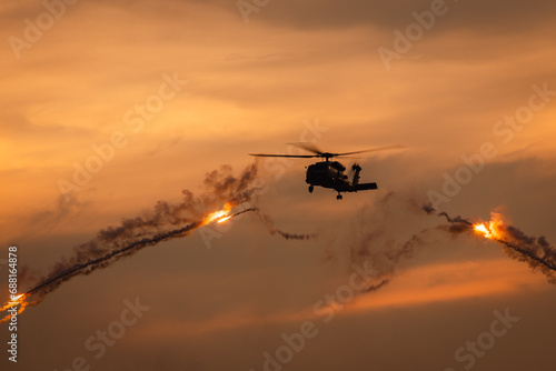 Indian Navy Helicopter deploying IRCM flares
