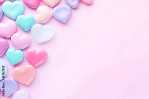 Valentine's Day background, with 3D hearts, with copy space, in candy pastel color. On a pink background, bright and rich for design. © Мария Фадеева