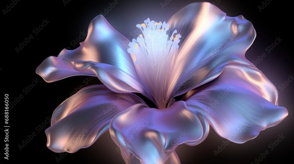 Glowing flower and dark background. Generative AI