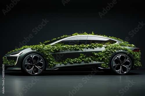 Eco-friendly car made with leaves  generative ai