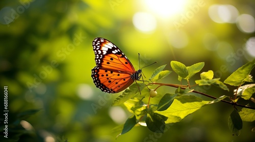 An image of a butterfly on a greenery with a close-up view.