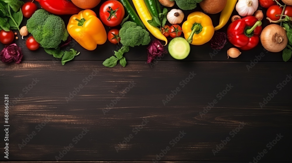 The composition of healthy vegetables laid flat on a flat surface The composition of healthy vegetables laid flat on a flat surface