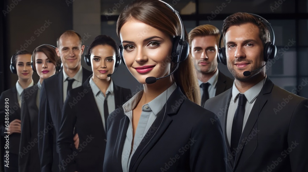 efficiency of your customer service team – a captivating image of professionals in headsets at work. efficiency of your customer service team – a captivating image of professionals in headsets at work.