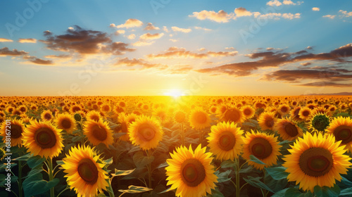 sunflower field at sunset