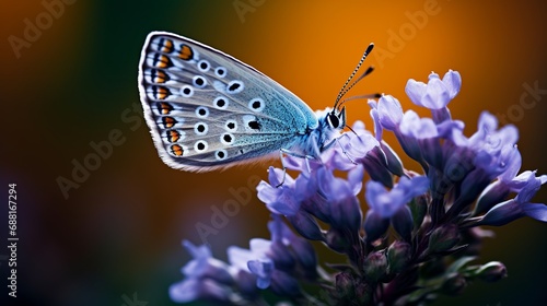 A small butterfly known as plebejus argus is found on a flower