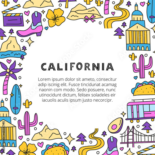 Poster with California national landmarks and attractions.