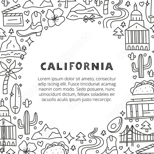 Poster with California national landmarks and attractions.