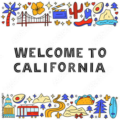 Poster with California national landmarks and attractions.