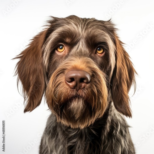 Wirehaired Pointing Griffon Captured with Canon EOS 5D Mark IV and 50mm Prime Lens Against White Background