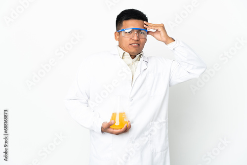 Young Ecuadorian scientific man with surprise expression