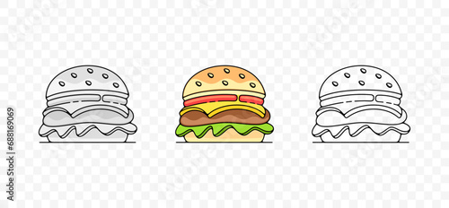 Burger, hamburger, fast food, food, meal, eat and eating, graphic design. Sandwich, eatery, cookery, catering and canteen, vector design and illustration